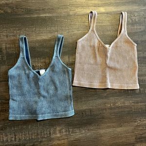 Two Size Small New Mix V neck Ribbed Tank Tops. Dark Blue and Blush color